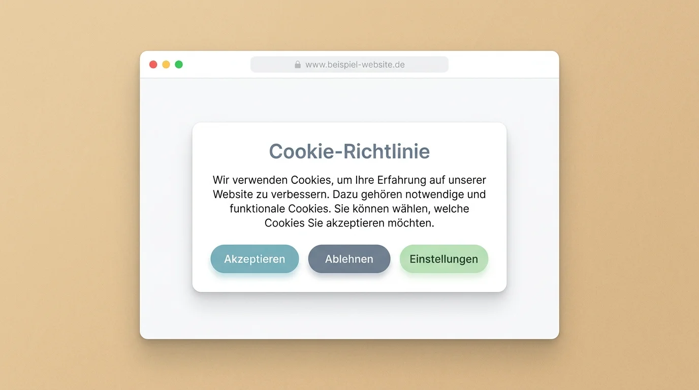 Symbolische Darstellung eines Browserfensters mit Cookie-Hinweis als Sinnbild der Cookie-Verwaltung auf einer Website