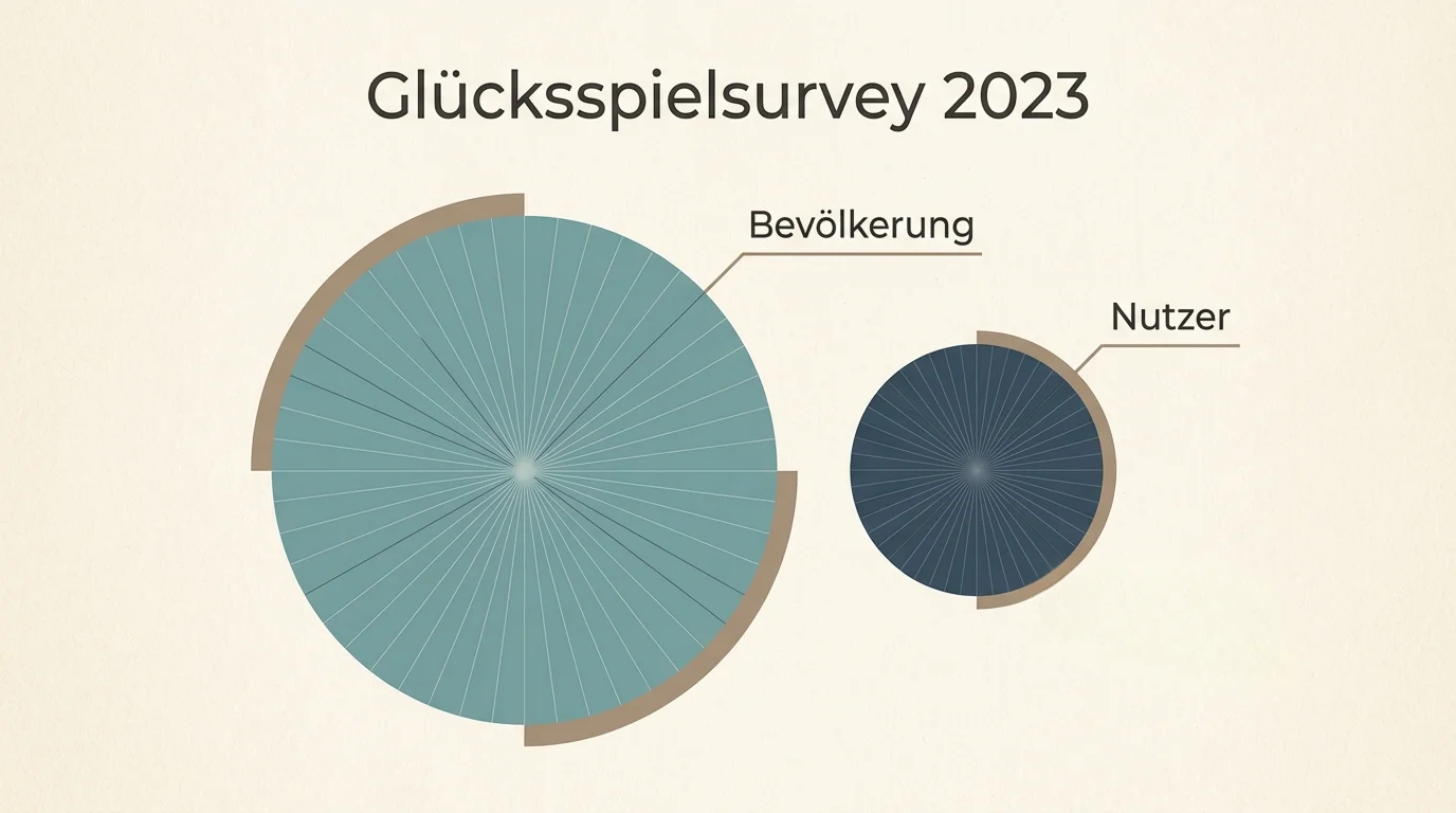Konzeptionelle Visualisierung der Zahlen aus dem Glücksspiel-Survey 2023 mit ruhiger didaktischer Bildsprache