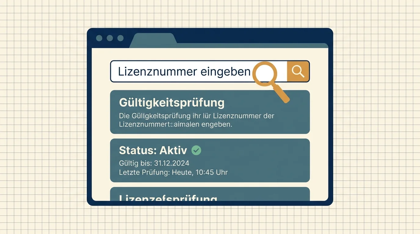 Konzeptionelles Bild eines Bildschirms mit einer geöffneten Behörden-Suchmaske als Sinnbild der Lizenznummer-Prüfung über Original-Portale