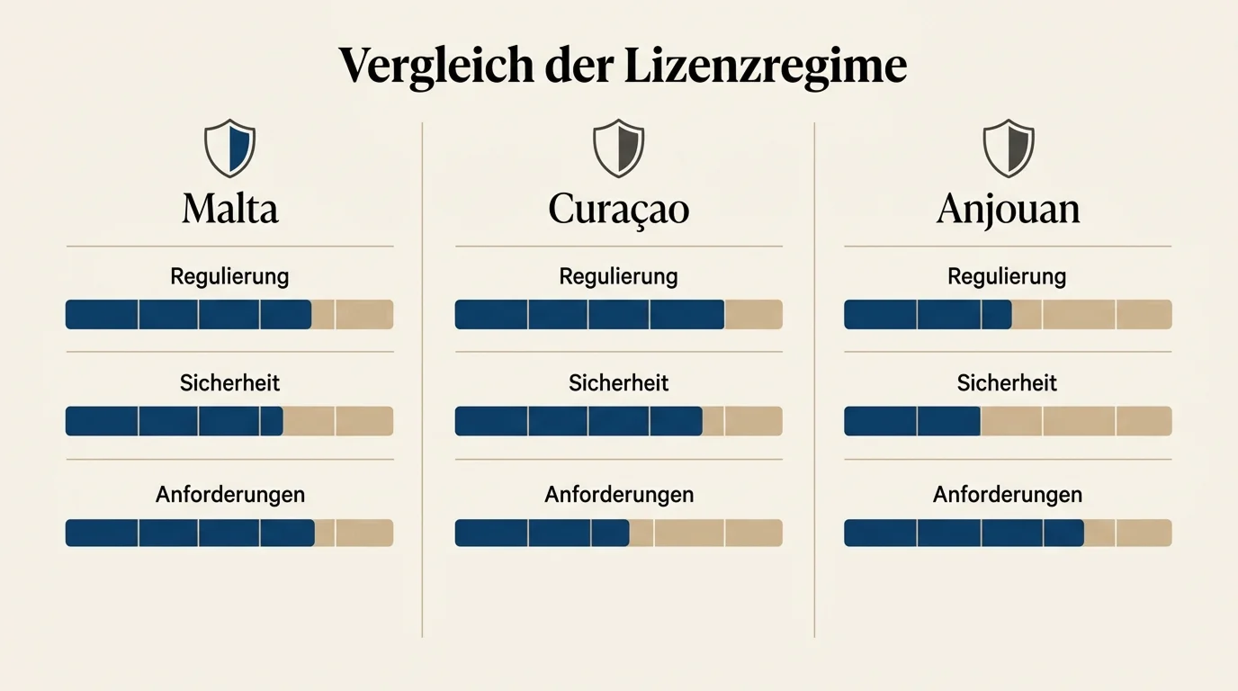 Strukturierter Vergleich der Lizenzregime Malta Gaming Authority, Curaçao Gaming Authority und Anjouan Gaming Authority