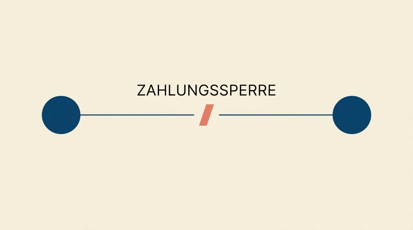 Stilisierte Darstellung gestoppter Geldfluss-Symbole als Metapher für das Payment-Blocking-Vollzugsinstrument