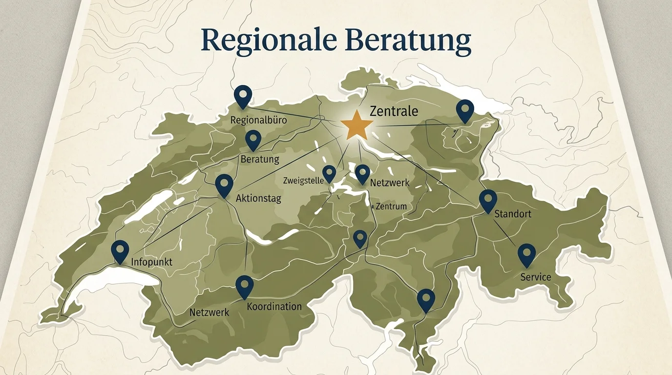 Sinnbild einer Karte mit vielen Standortmarkierungen als Übersicht der regionalen Beratungsstellen